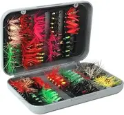 100pcs Fly Fishing Flies Kit Dry Wet Fly Fishing Flies Assortment with Fly Box Trout Bass Multicolor One Size