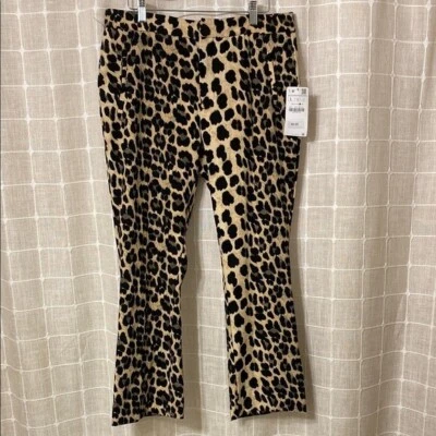 Women's Zara Basic Leopard Print Flare Pants Leggings High Rise Bootcut Sz L NWT