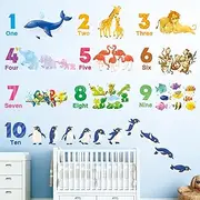 DECOWALL DS12-8076 Numbers Animal Wall Stickers Decals Educational Alphabet ABC 123 Classroom Bedroom Nursery playroom Removable Kids Preschool Decorations Play Toddler Children's décor