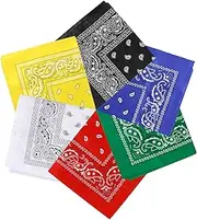 [MIDELONG] Bandanas, 21inch Assorted Paisley Pattern Bandanas Headbands Multipurpose Square Scarf Head Wrap Cowboy Bandanas for Men Women Handkerchiefs, Pack of 6, Blue, Green, Red, Black, Green, White, Large