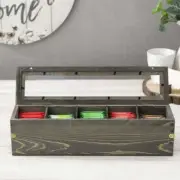 5-Compartment Tea Bag Storage Box with Clear Lid & Brass Metal Accent Wraps