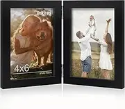 Tinkeps Double Photo Frame 6x4, Hinged Folding Picture Frames 4x6 for Tabletop Display, Black.