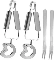 STOBAZA 2-Piece Stainless Steel Food Tongs Fork Set Snail Steak Tongs Non-Slip Kitchen Tools for Cooking Serving