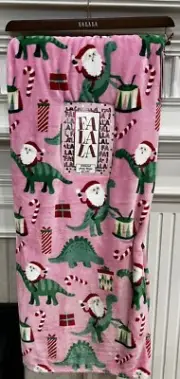 Christmas Santa Dinosaur Pink Plush Throw Blanket 60x70 Fun Unique Viral