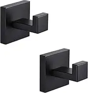 YGIVO Bathroom Hooks, Towel Robe/Coat Clothes Hook Matte Black SUS304 Stainless Steel Square Hanger Wall Hooks Heavy Duty for Bath Kitchen Bedroom Garage Hotel Wall Mounted 2 Pack