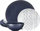 12 Piece Melamine Dinnerware Set - Durable, Dishwasher Safe Plates and Bowls - D