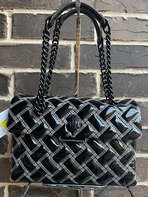 NWT $295 KURT GEIGER Kensington Drench Crossbody Black White leather Large