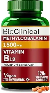 BioClinical Vitamin B12 Methylcobalamin 1500mcg Tablets-Active form-B12 Supplement for Unisex-PureVe Forte-Supports Energy, Brain & Nerve Health-Vegan-Zero Preservatives-120 Veg Tablets