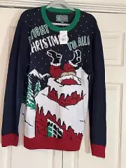 New Ugly Christmas Sweater A Tight Christmas To All Santa Stuck Chimney Men's XL