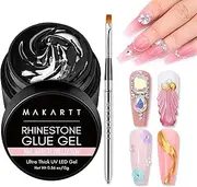 Makartt Nail Rhinestone Glue Gel with Brush Pen Set, 15ml Clear Nail Gem Glue Gel Wipe-Off Super Strong Adhesive Nail Art Glue Gel for Nail Decorations 3D Stones Charms Flowers(Nail Lamp Needed)