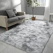 Shaggy Rugs Fluffy Area Rug 4x5.2 Ft, Large Tie-Dyed Plush Fuzzy Carpet, Ultra Soft Modern Furry Rugs for Bedroom, Anti-Skid Indoor Carpets Nursery Rug for Kids Room Home Decor (Grey, 120 * 160cm)