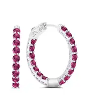 MaxColor Silver 4.00 ct. tw. Lab-Grown Ruby Hoop Earrings