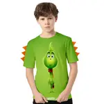 【N1NE】現印 兒童短袖上衣 卡通短袖衣服 學生T恤衫夏季綠毛怪格林奇數位印花 兒童T恤