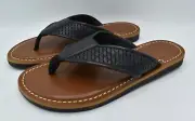 Johnston & Murphy Mens Size 8 Norris Weave Black Full Grain Leather Flip Flops
