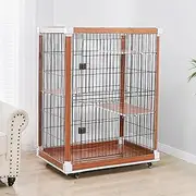 Cat Enclosures, Cat Cage Indoor, Cat Playpen, Wooden, with 2 Doors, Compact Pitch, On Wheels, Cat House, Walnut Color, for 1-2 Cat(39.3x27.5x47.2in)
