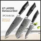 Knife Set Chef Santoku Utility 67 Layers Damascus Steel G10 Handle Slicing 3Pcs