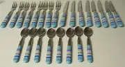 CUTLERY SET - LIGHTWEIGHT - SPOONS-FORKS-KNIVES - BLUE-PURPLE-CREAM - STAINLESS