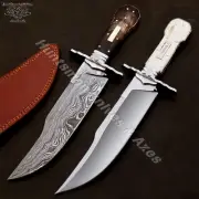 Pair of Custom Made Hand Forged Damascus & Spring Steel Dogbone BOWIES Replica