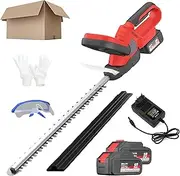 Cordless Hedge Trimmer, 2 * 1300mAh Handheld Hedge Cutter Trimmer with Gloves & Goggles, 60cm Dual Action Blade, 16mm Tooth Opening, Electric Shrub Shear for Trimming Hedges, Shrubs