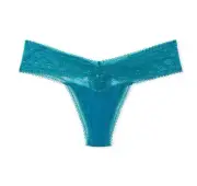 NIP Victoria's Secret Posey Lace Waist Cotton Thong Panty Sz S Evening Tide