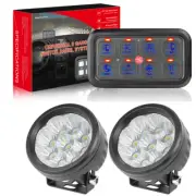 8 Gang LED Switch Panel Circuit Breaker+2x 4'' Driving Fog Lamp Car Boat Marine (for: Mitsubishi)