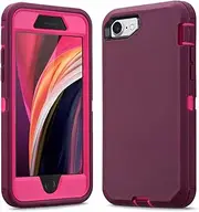 Ballaber for iPhone SE 2020 / iPhone 7 / iPhone 8 Case 3 in 1 Full Body Heavy Duty Defender Shockproof Hard Bumpe Soft Silicone Cover with Screen Protective (Wine red)