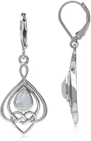 [Silvershake] Teardrop Cabochon 925 Sterling Silver Celtic Love Heart Eternity Dangle Leverback Earrings Jewelry for Women