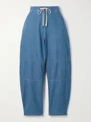 [La Ligne] La Ligne - Dorian Cotton-chambray Barrel-leg Pants - Dark denim - small small Blue