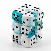 Chessex CHX26644 Dot Dice, 16mm, 12D6 Gemini White Teal/Black Set