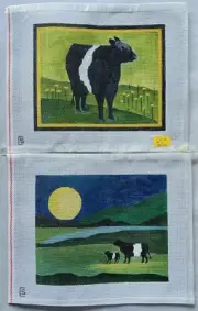 Lot Of 2 Needlepoint Canvas By Sandra Covington Cows Field Hand Painted 10”X8”