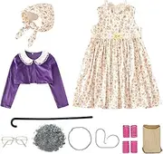 Old Lady Costume for Kids, 10PCS/Set 100 Days of School Costumes, Grandma Costume for Kids Grandma Old Lady