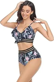 [HoneyStore] Women's Swimsuits Two Piece Bathing Suits Ruffled Flounce Top Bikini Set