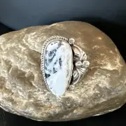 Mens Womens White Buffalo Turquoise Navajo Sterling Silver Ring Size 10 18101