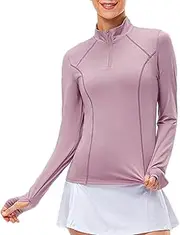 [KAHEYQI] Womens Long Sleeve Running Workout Top 1/4 Zip Pullover Sports Shirts Quick Dry Gym Athletic Shirt with Thumb Hole