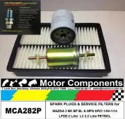 SPARK PLUG & FILTER KIT for MAZDA 3 BK BF BL LFDE 2L, L3 2.3 Litre, L5 2.5L SP25