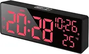 SonoYU Digital Alarm Clock, Bedside Desk Table Clock, Alarm Clock for Bedroom with DST/Temperature/Snooze-12/24H, for Deep Sleepers Kids Home Office, Black (red Light)