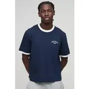 Mens Navy Boxy Fit Homme Ringer T-Shirt