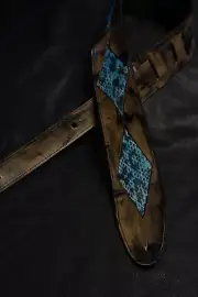 leather guitar strap custom made all by hand 3" Patches Tuscon snake SB turq