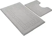 Paradise Products Greek Key Pattern Bath Mat 2 Piece Sets Non Slip Bathroom Mat, Soft Washable Rug Quick Dry Water Absorbent Bathroom Shower Mat & Pedestal Set (Silver)
