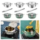 Fryer Pot Soup Pots Oil Frying Pan Tempura Frying Pot with Lid for French Fries