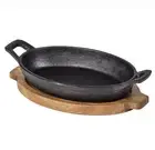 Davis & Waddell Oval Cast Iron Skillet with Acacia Trivet Black/Natural