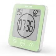Shower Clock Waterproof Bathroom Clock with Suction Cup LCD Display Humidity Temperature Wall Clocks Countdown Timer (Green)