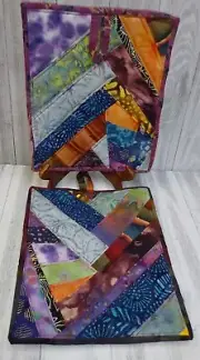 Rooster Pot Holders Hot Pads Lot of 2 Batik Fabrics Handmade Reversible
