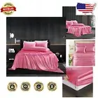 Luxury Peach Red Satin Sheets King Size Set: Includes Flat, Fitted & Pillowcases