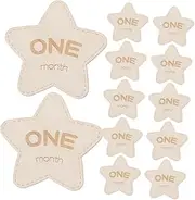 Yardwe 12 Pcs Baby Monthly Milestone Card Sign Double Sided Star Shaped Baby Milestone Signs Baby Growth Cards Milestone Wooden Circles for Baby Boy Girls