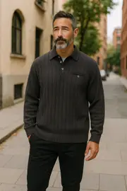 4516 Charcoal Collar Polo Jumper - Tradewinds By Ansett