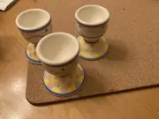 NEW SET OF 3 VILLEROY STYLE COLORS PORCELAIN EGG CUPS FOR DISPLAY,EATING. SIGNED
