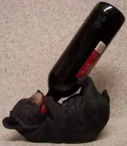 Wine Bottle Holder and/or Decorative Sculpture Black Bear Lying Down NEW