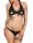 Real Leather Bra Halter Thong Tanga Crotchless Set Festival Swinger Bdsm Style