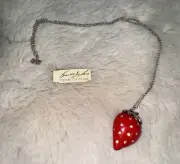 Vintage KENNETH JAY LANE Strawberry Pendant Necklace Studded Lucite 30”